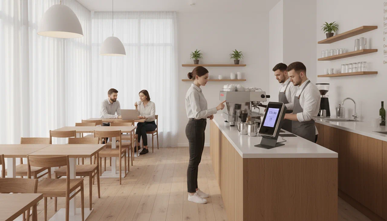 Терминал учета рабочего времени в кофейне